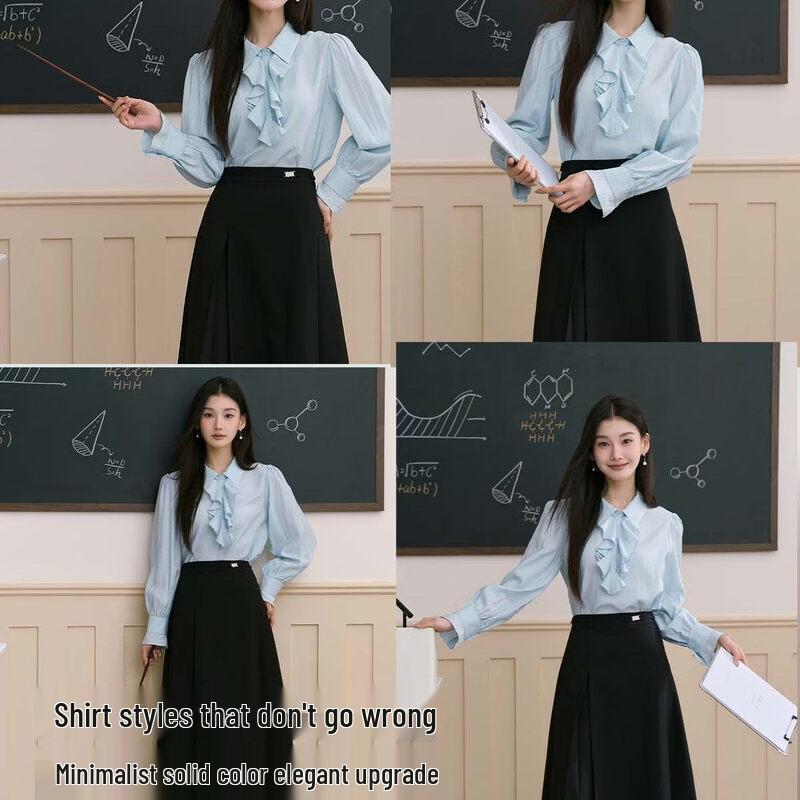 Women's Blue Long-Sleeve Professional Blouse