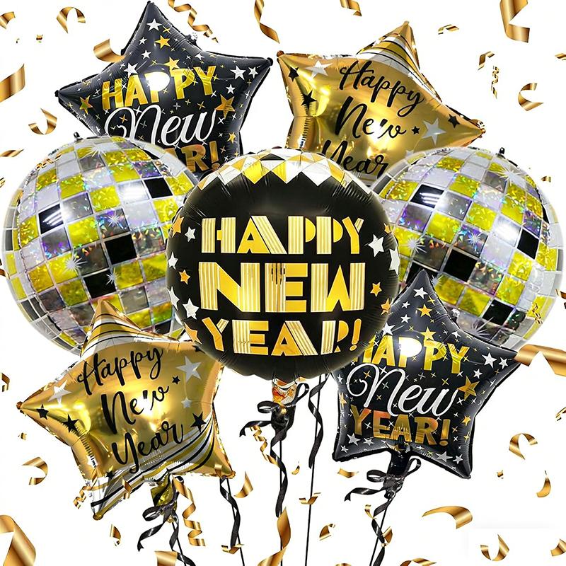 Zestaw 6/7/11 szt. balonów foliowych na Nowy Rok Złote balony z cyframi Duży balon w kształcie butelki wina Dekoracja na imprezę Sylwestrową