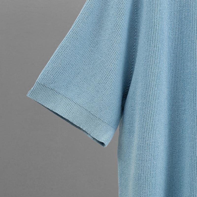 Knitted Solid Color Loose Zipper Hooded Short Sleeved Top Set Casual Wide Leg Pants Two Piece Set