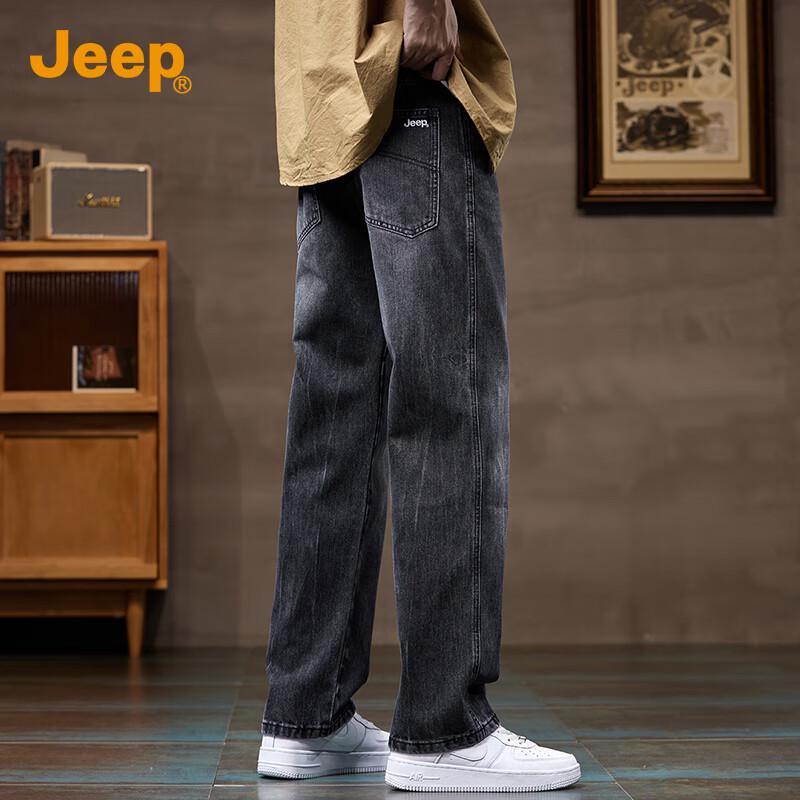 Jeep Men's Autumn/Winter Washed Straight-Leg Jeans