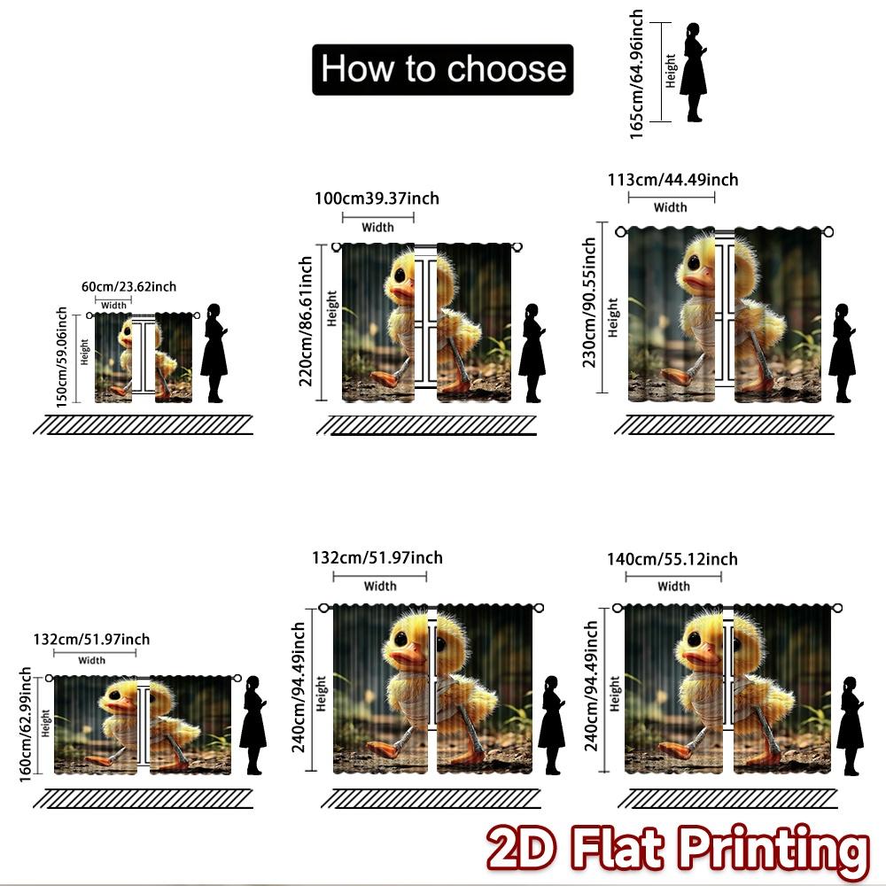 2D flat printing 2pcs Window Curtains Cute Blind Duckling Walking Digital Printed Polyester Drapes Seasonal Party & Holiday