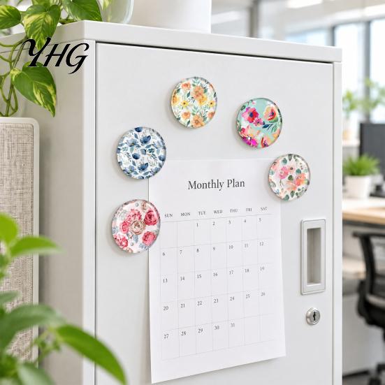 Hand Painted Flower Magnets 12Pcs Resin Epoxy Floral Refrigerator Magnet, Pattern Fridge Decorative Round Magnetic Decoration for Kitchen Office