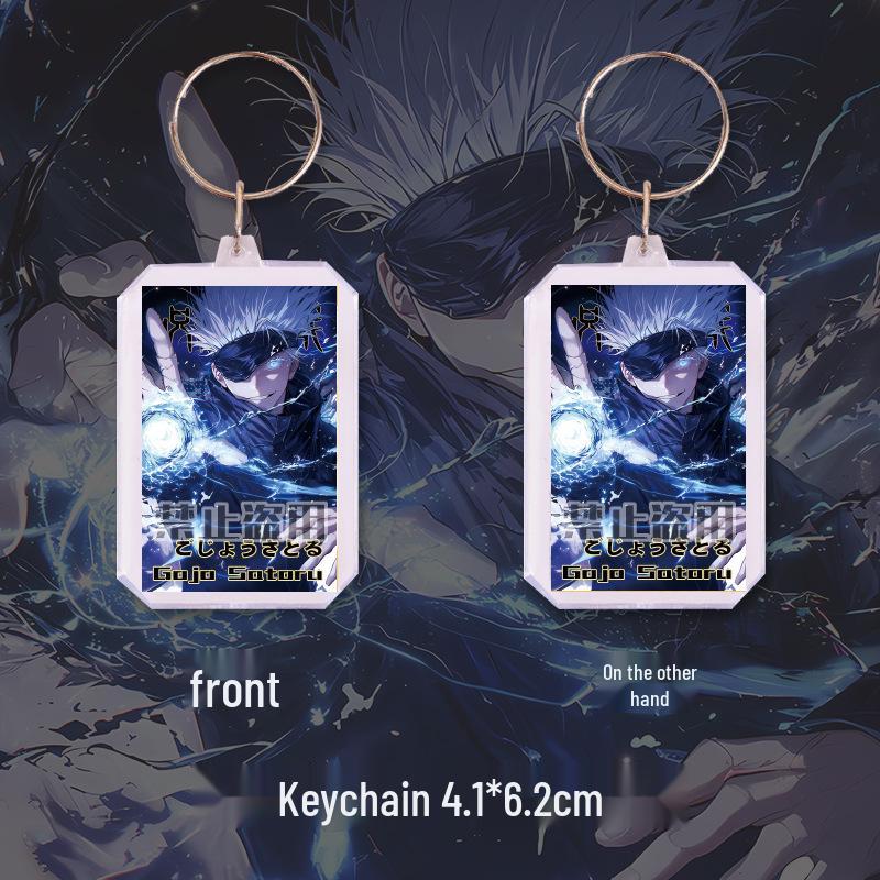 Jujutsu Kaisen Gojo Satoru Badge & Keychain Set: Laser Ticket, Postcard, Bookmark - Anime Merchandise Gift Item by Valley Bazhi.