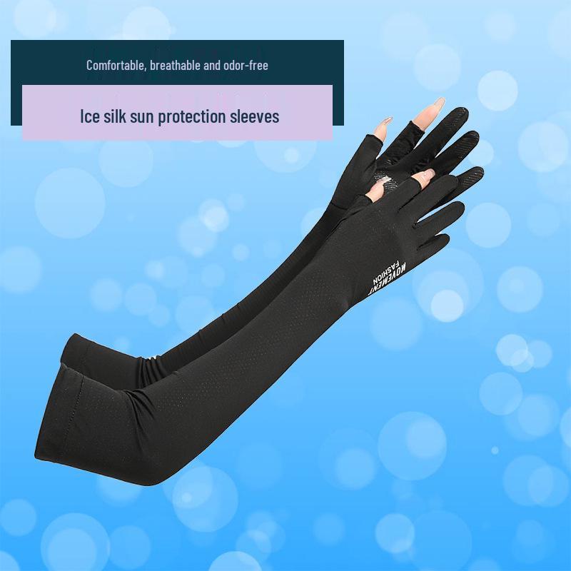Unisex Ice Silk Sun Protection Arm Sleeves for Spring/Summer – Breathable, Two-Fingerless Design for Driving and Riding