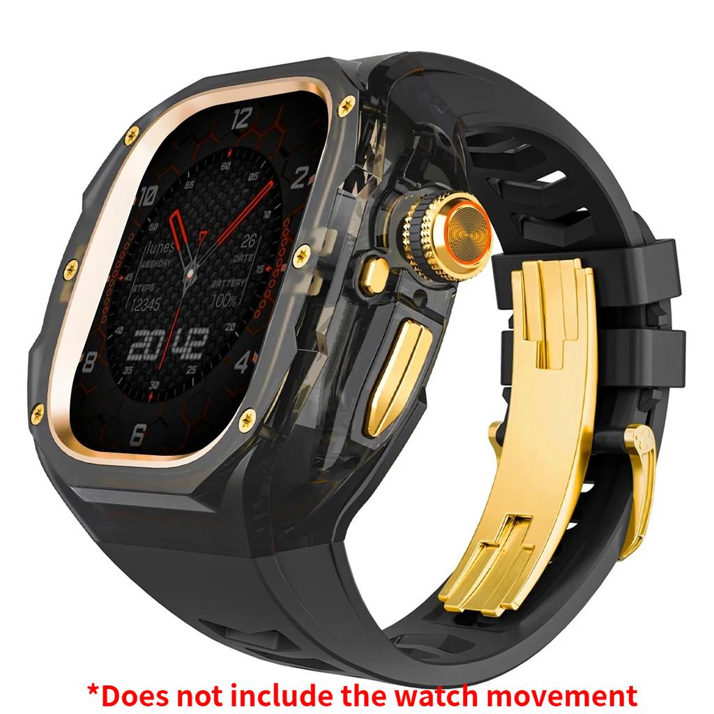 Prabangus modifikacijų rinkinys Apple watch Ultra 3/2/1 49mm Sportinis guminis dirželis+Dėklas Iwatch ultra 49mm Skaidrus Glacier dėklas Modifikavimo rinkinys