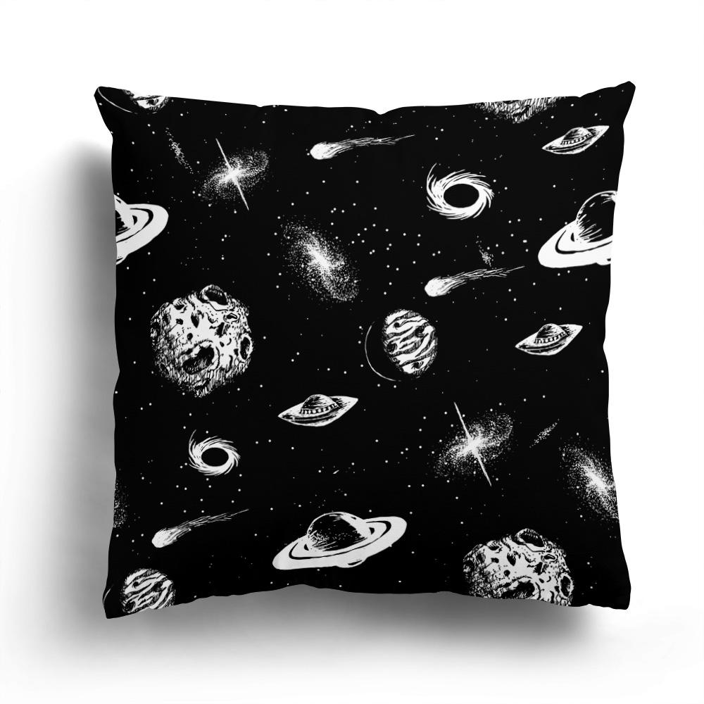 Home Sofa Cushion Cover Cartoon Pattern Pillowcase Fashion Black And White Star Astronaut Plush