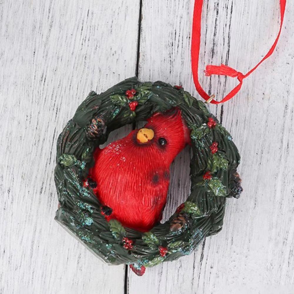 Resin Crafts Christmas Tree Pendant Cartoon Animals Mini Bear Statue Wreath  Room Decoration