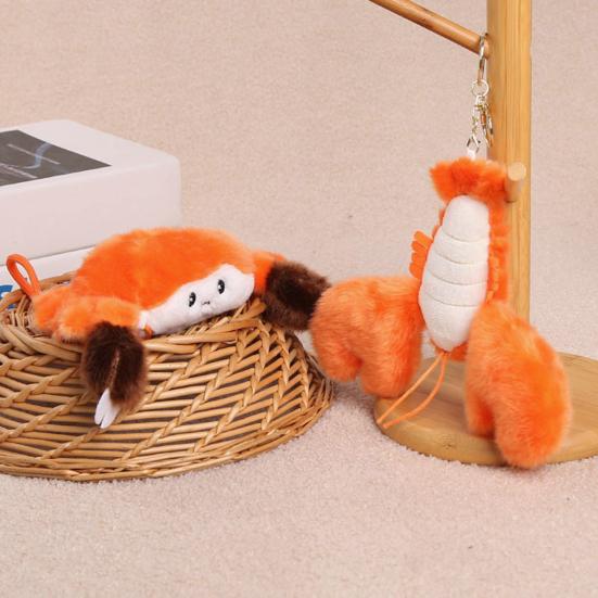 Yousheng Crab/Lobster Doll Keychain Pendant, Plush Keychain, Soft Fluffy Animal Bag Charm with Lanyard And Metal Ring, Cute Seafood Decoration