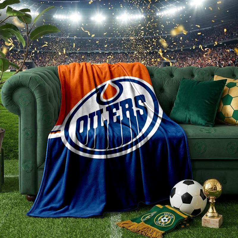 Energetic Oilers Team Spirit Throws Blanket Flannel Blankets Plush for Couch Bed Gifts for Men Women Travel Picnic Blanket Christmas Fan Gifts