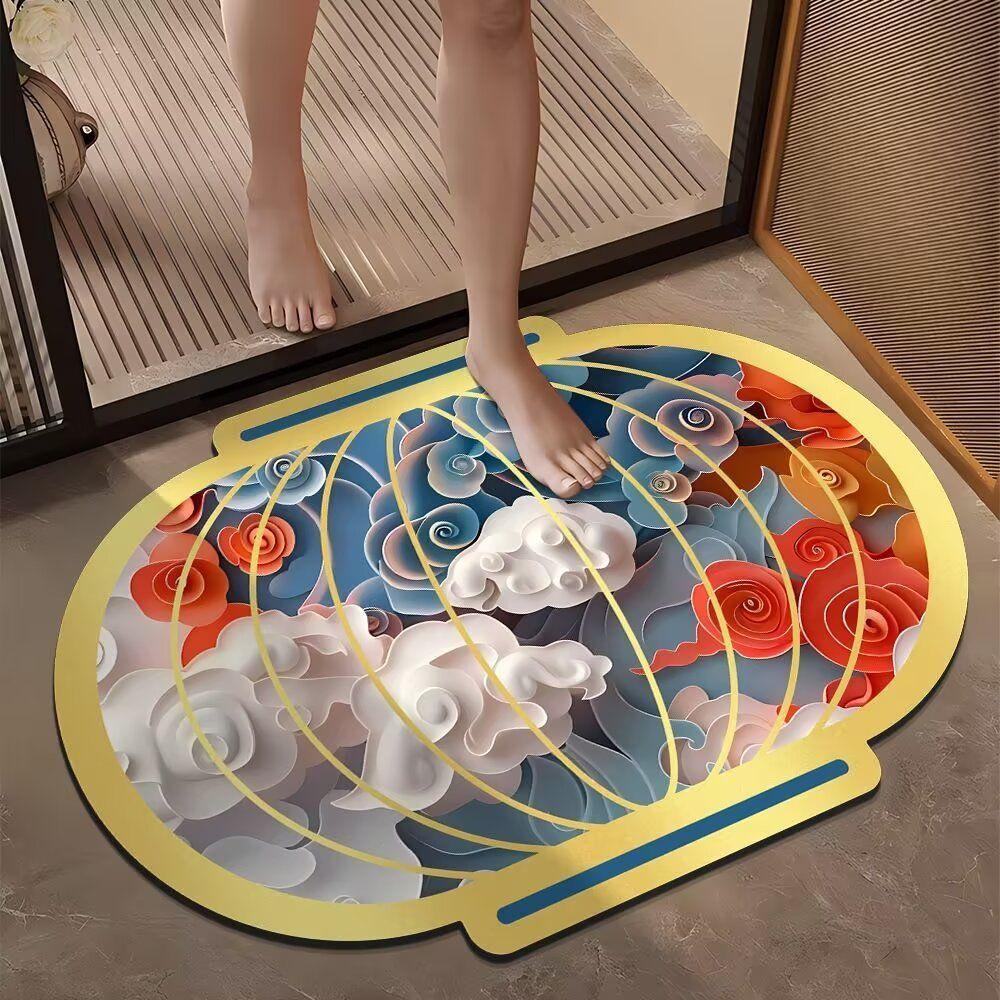Bathroom door mat New Chinese style diatom mud suction toilet foot mat Entry door Lantern floor mat