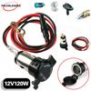 120W Waterproof Cigarette Lighter Socket - 12V/24V Dual USB 1m Wire for Car/Motorcycle/Tractor/Boat Power Supply