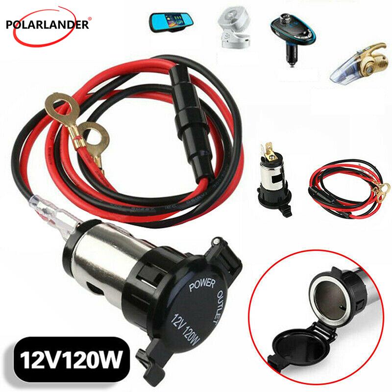 120W Waterproof Cigarette Lighter Socket - 12V/24V Dual USB 1m Wire for Car/Motorcycle/Tractor/Boat Power Supply