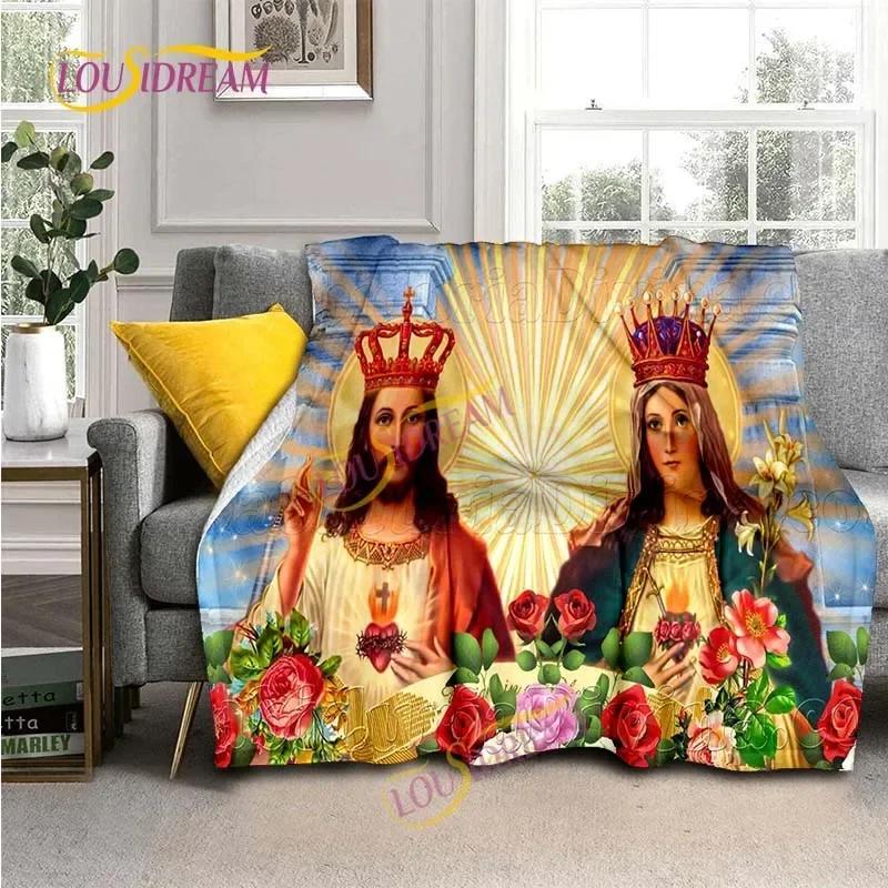Kind Jesus and Blessed Virgin Mary Soft Christian God Flannel Art Faith Bed Comfortable Home Hiking Four Seasons Warm Blanket