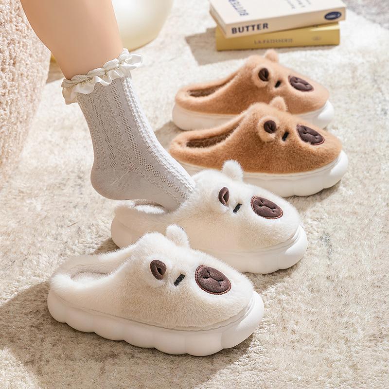 Bear Cartoon Cotton Slippers Autumn and Winter Indoor Home Thick Bottom Velvet Warm Couple Slippers
