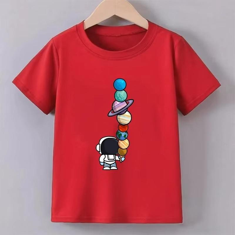 Teenage Astronaut Planeet Print T-shirt Summer Boys Girls Fashion Casual Funny Men Women Tops Autumn and Winter Innerwear