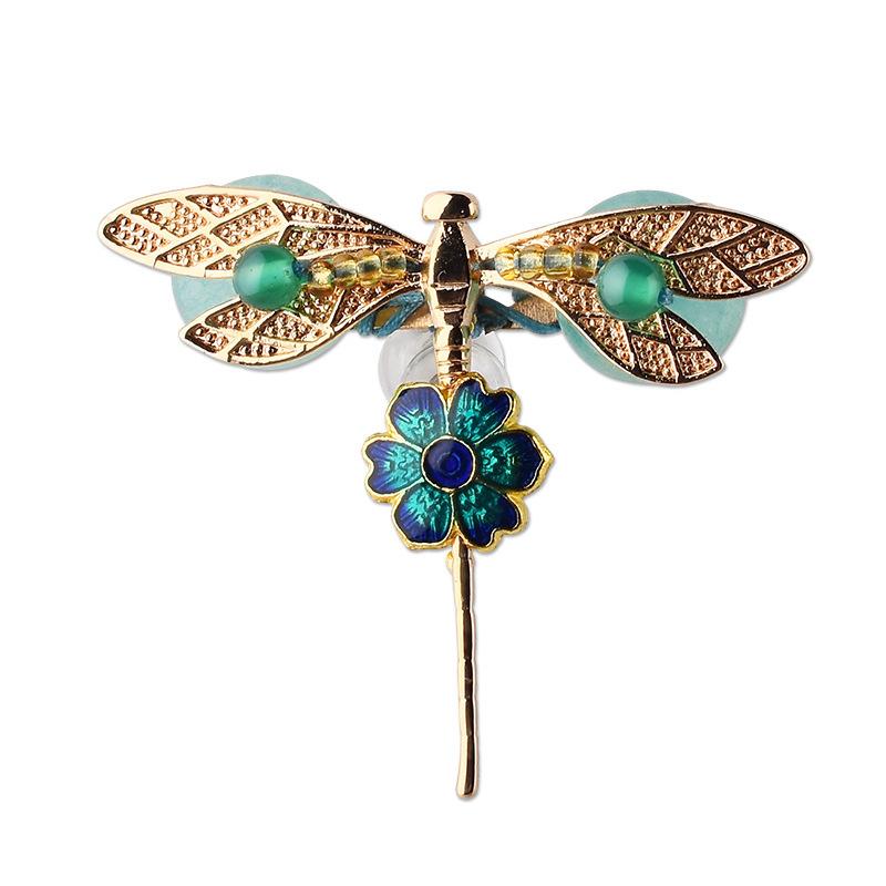 Chinese style retro literary dragonfly brooch Dongling jade cloisonne high-end temperament scarf pin niche accessories women
