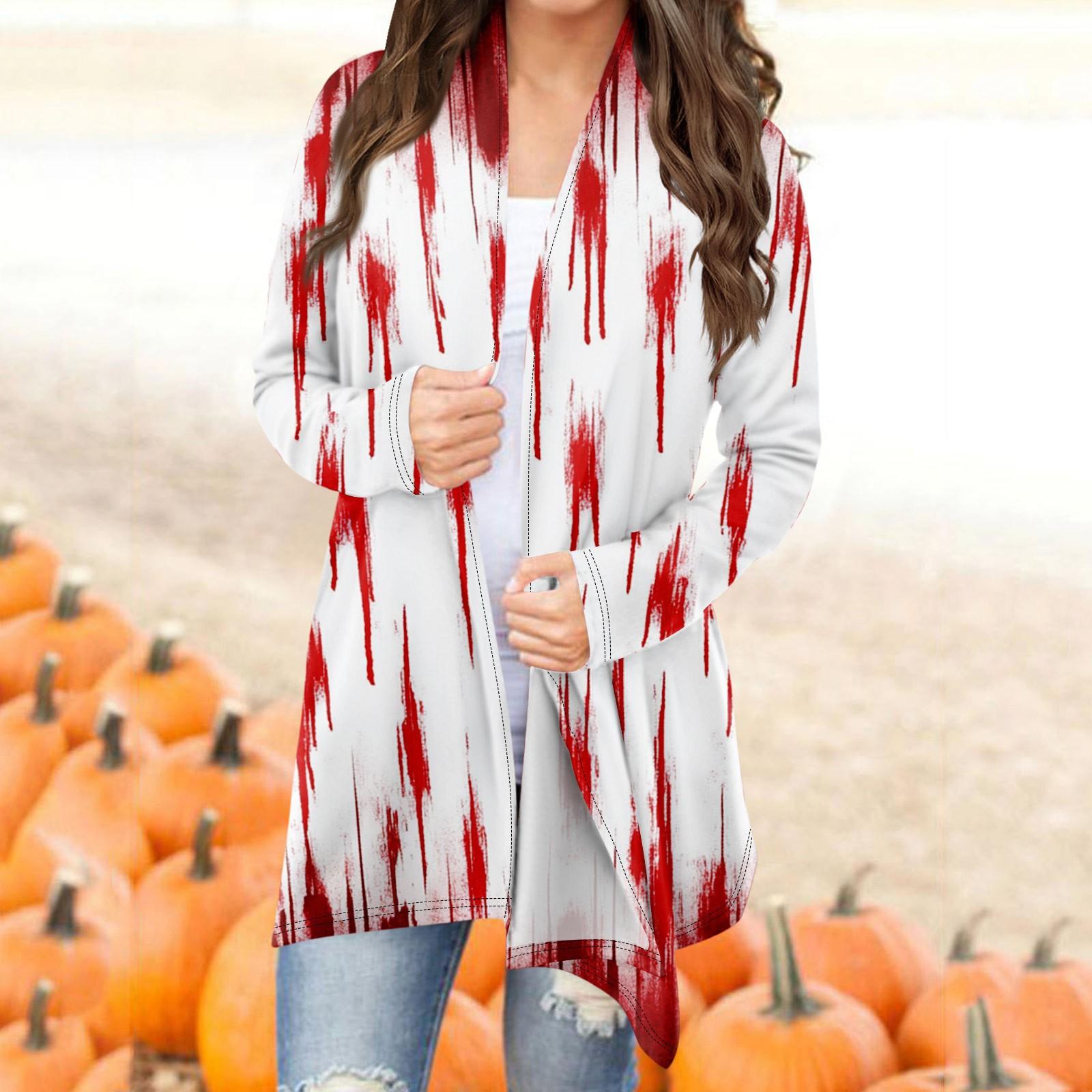 

Женский модный повседневный кардиган средней длины с принтом на Хэллоуин, куртка, пальто M белый