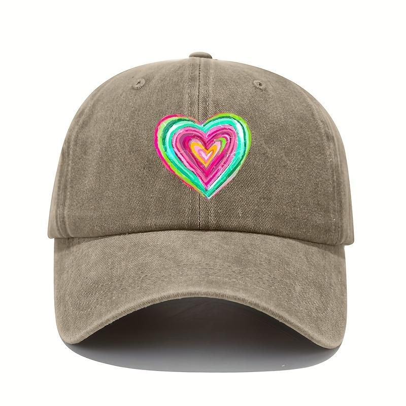 Vintage baseball cap with vibrant heart-shaped print and adjustable sun protection casual headpiece