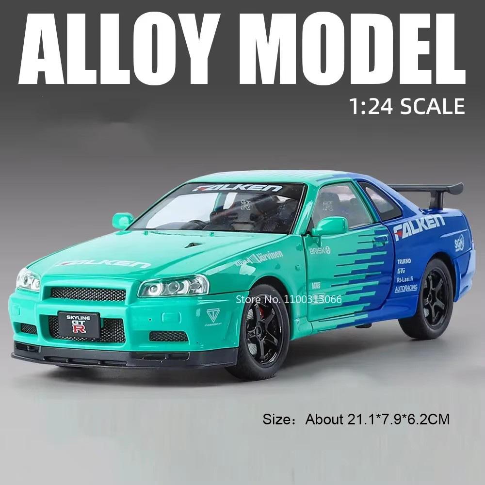 1:24 Metal SKYLINE GTR Models Cars Toys Alloy Diecast 4 Doors Opened Sports Car with Light Sound Vehicles Toy for Kids Gifts