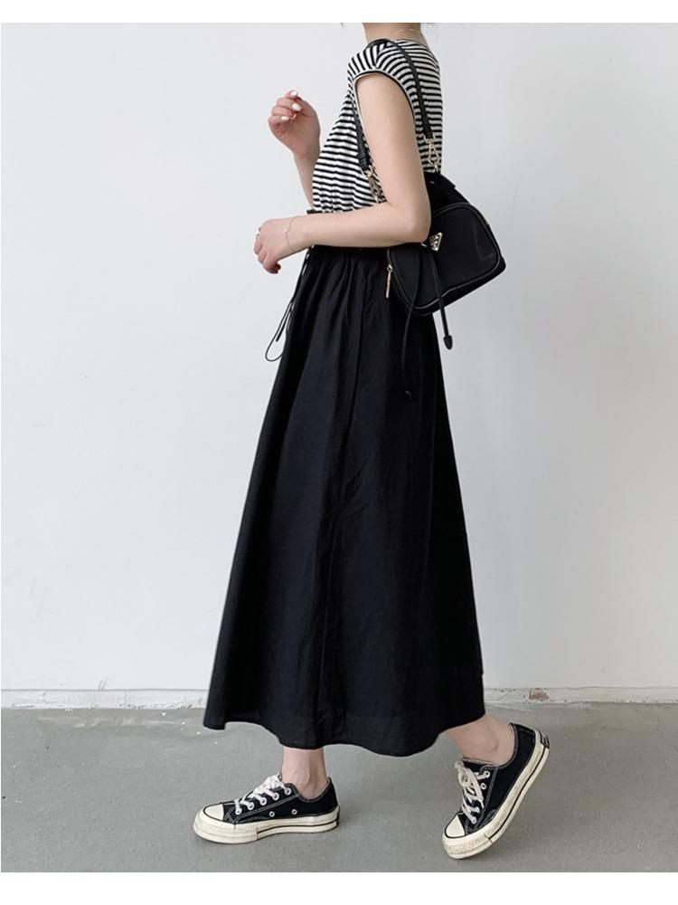 Women Summer High Waist Loose Patchwork Bud Dress Japanese Style Flowy Comfortable Dress Lightweight High Recognition Elegant Flattering Chic Dress