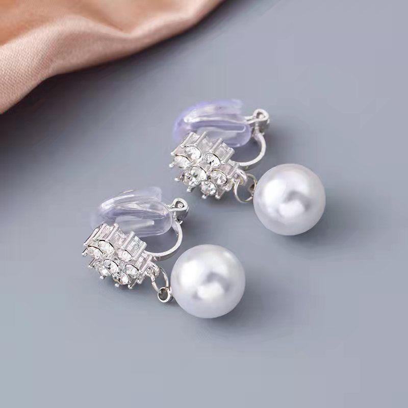 Luxury Imitation Pearl Round Earrings Without Pierced Clip On Earrings Bridal Fashion Ear Jewelry