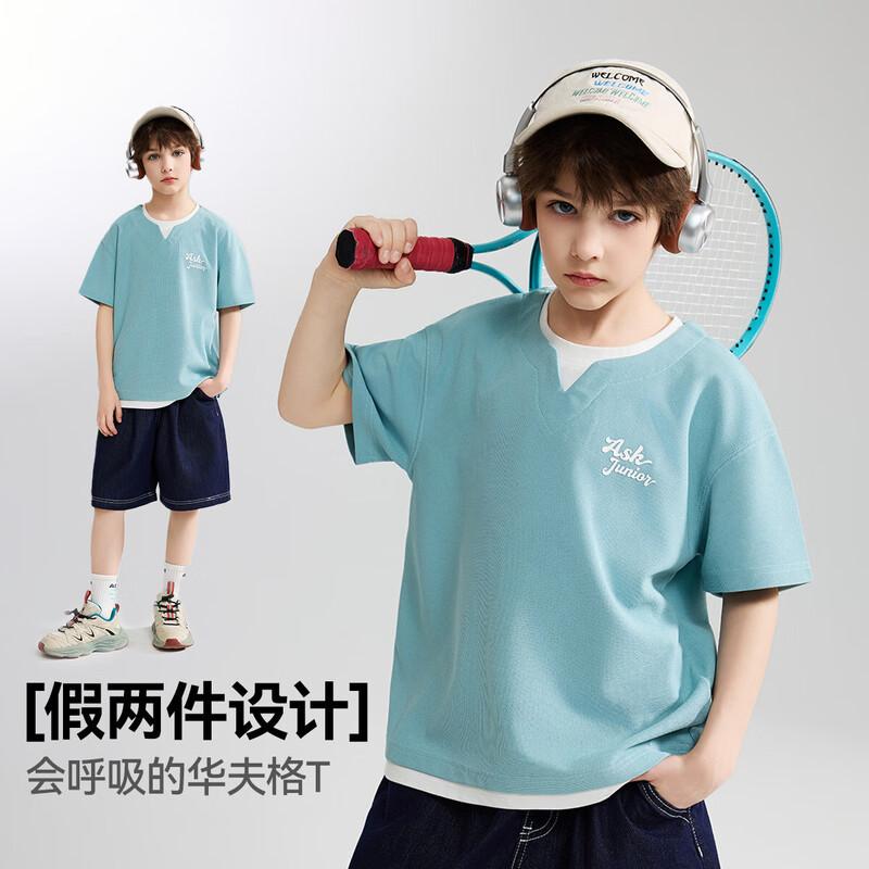 ASK JUNIOR Boys  Fake Two-Piece Waffle Short Sleeve T-Shirt 170
