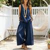 Completo estivo da donna senza maniche in 2 pezzi con top a scollo a V e set di pantaloni a gamba larga, set coordinato casual per vacanze e relax