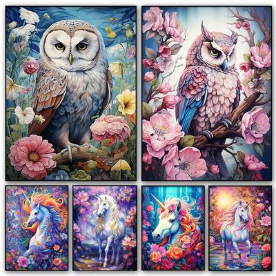 Flowers Owl 5D Diy Diamond Painting Full Square Round Drill Diamond Mosaic Embroidery Kits Unicorn And Hen Animals Home Decor