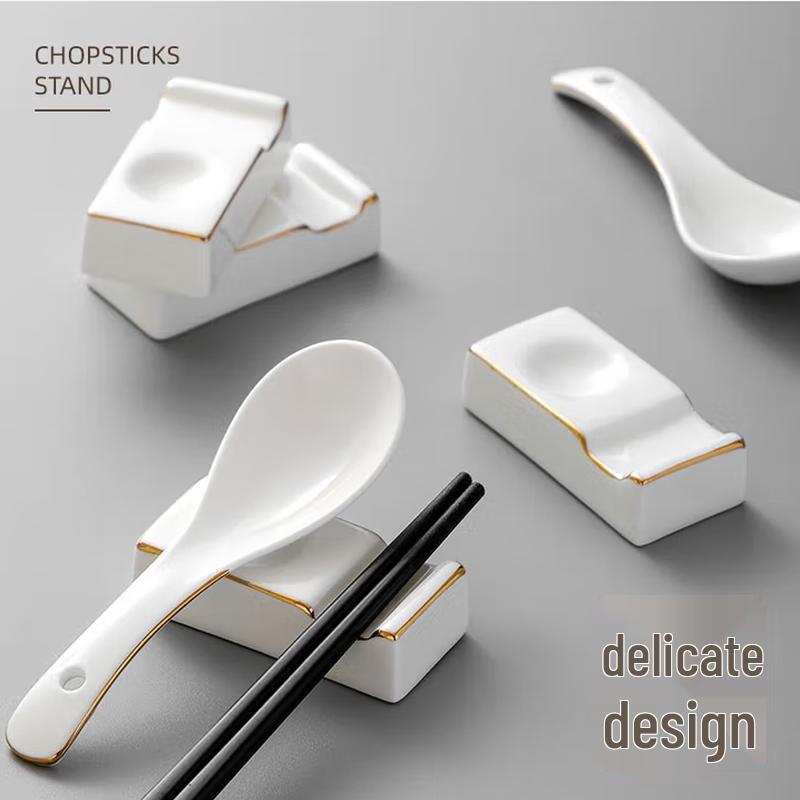 Gold Rim Ceramic Chopstick Rest Set