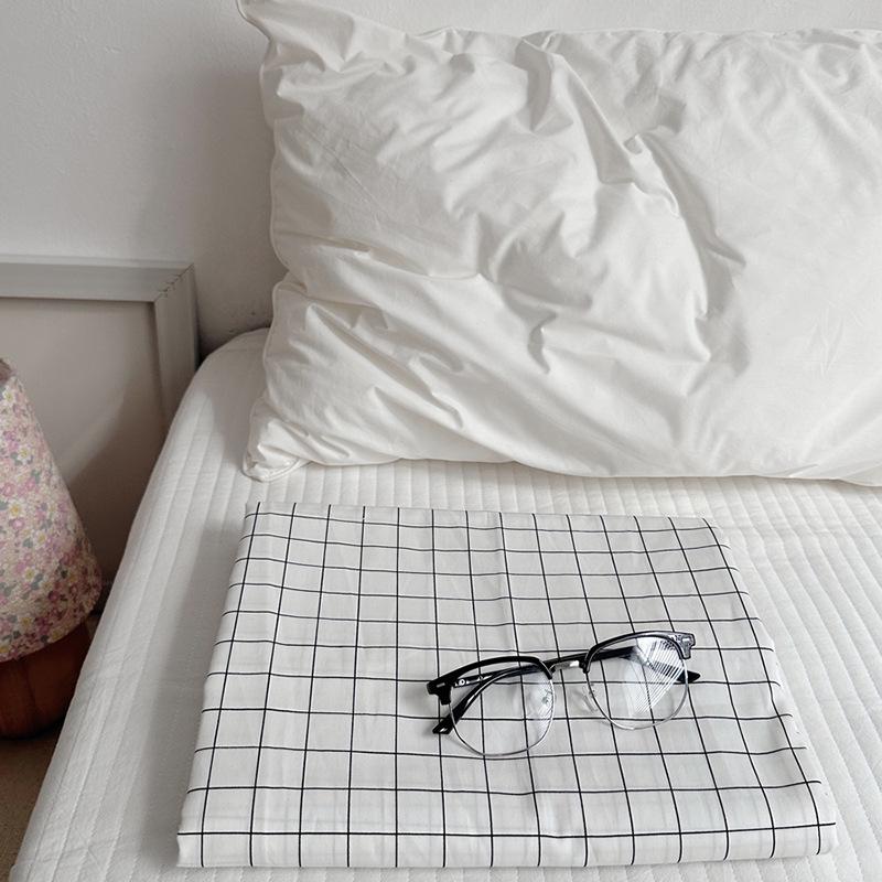 Single Plaid Stripe Cotton Bed Sheet - Fitted Sheet & Duvet Cover for Student Dorm