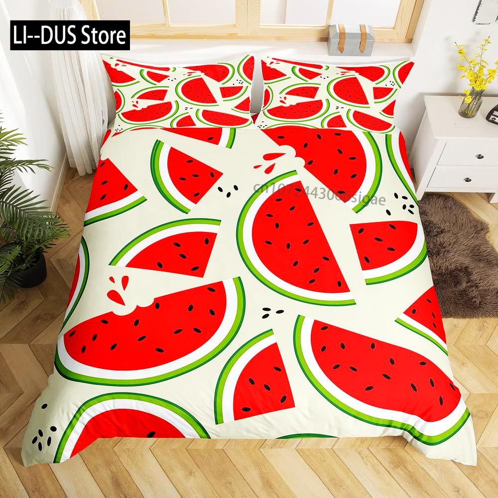 Watercolor Watermelon Duvet Cover Sets King Boys Girls Fruit Print Comforter Cover Sets 3PCS With 2 Pillowshames Bedroom Decor
