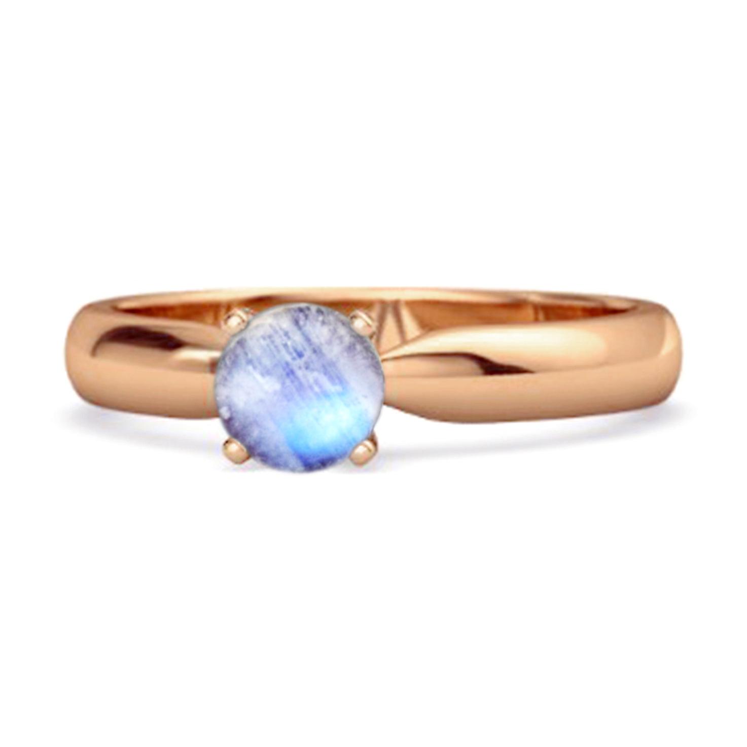 Классическое кольцо-солитер с лунным камнем - Позолоченное стерлинговое серебро 925 пробы, розовое золото 10