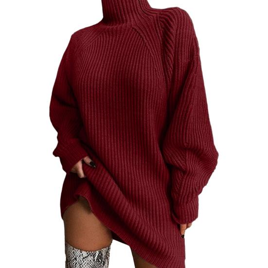 Women's Fall Turtleneck Sweater Dress Oversized Cable Knit Long Sleeve Short Dress Casual Pullover Mini Dress