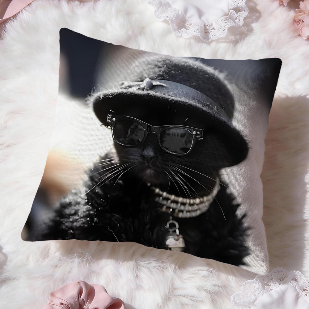 Cute Black Cat Cushion Cover Premium Comfort Reversible Pillow Cove -Two In One Design for Any Room & Car Interior