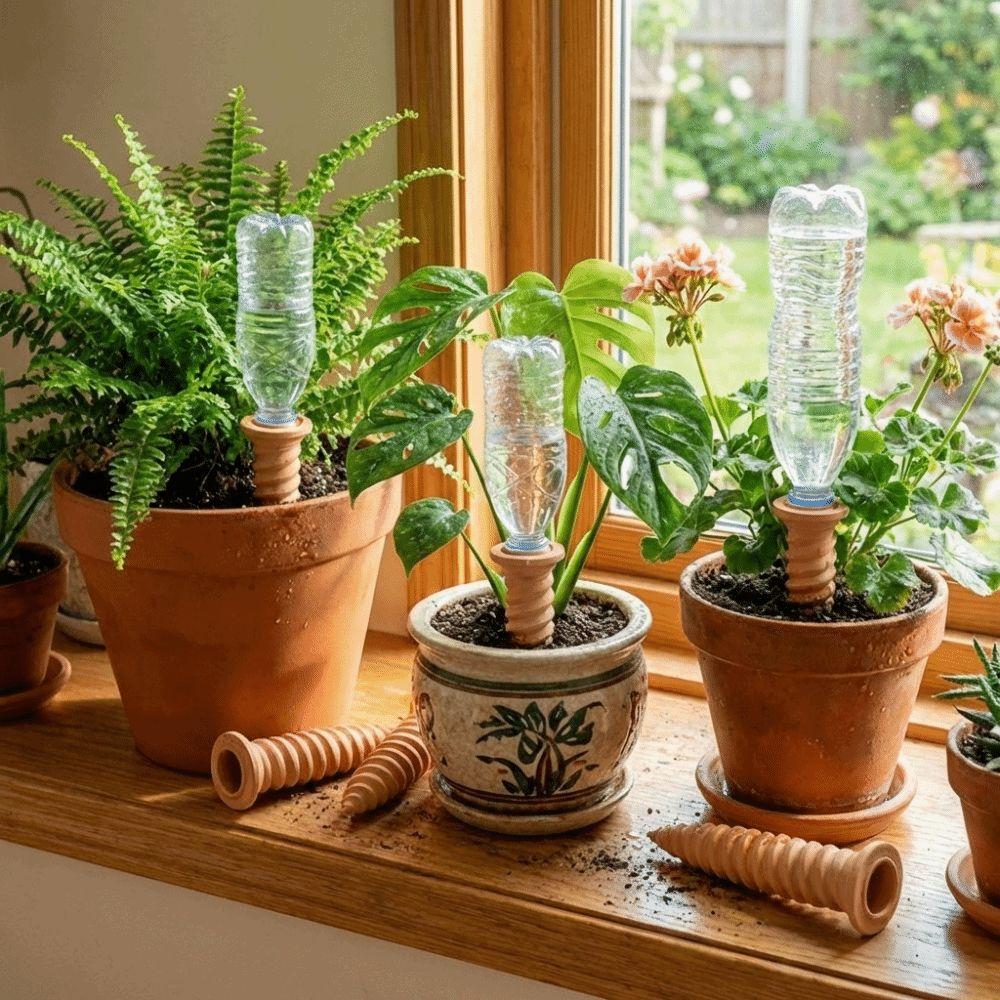 Screws-Shaped Plant Watering Stakes Natural Clay Terracotta Watering Device  Office