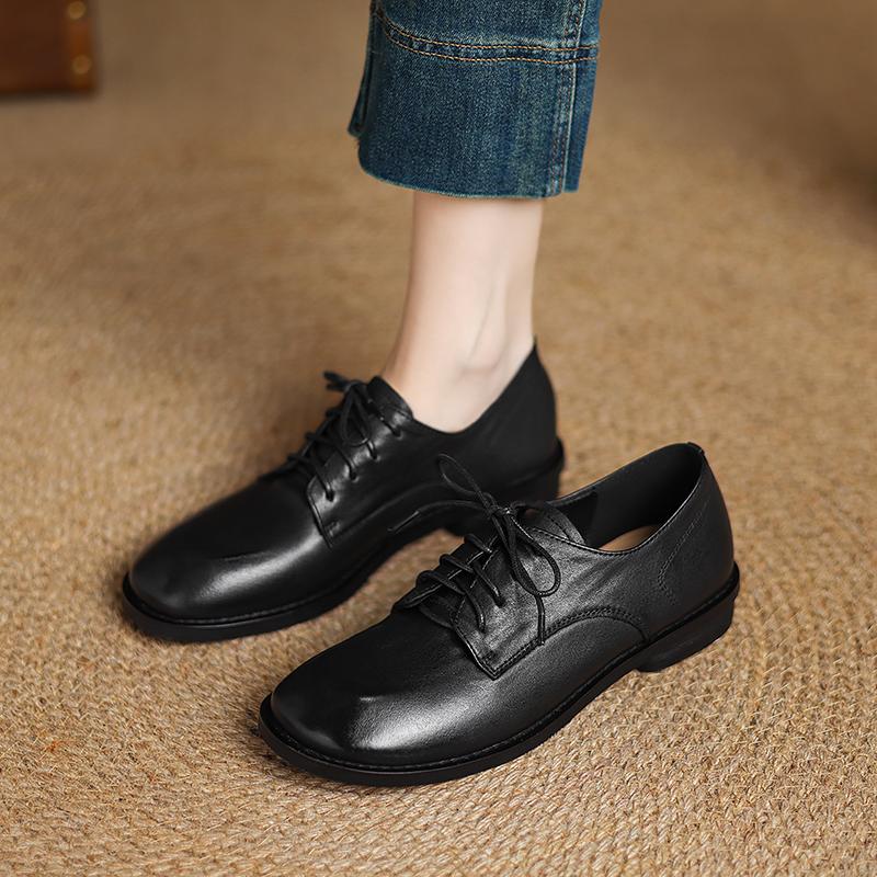 Fashion 2025 New Spring Genuine Leather Woman Shoes Round Toe Pumps Shoes for Women Loafers Ladies Shoes Retro Oxford