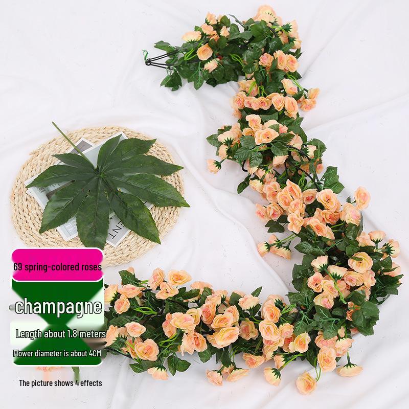 Artificial Rose Vine Ceiling Decor with Rattan for Living Room and AC Pipe Cover
