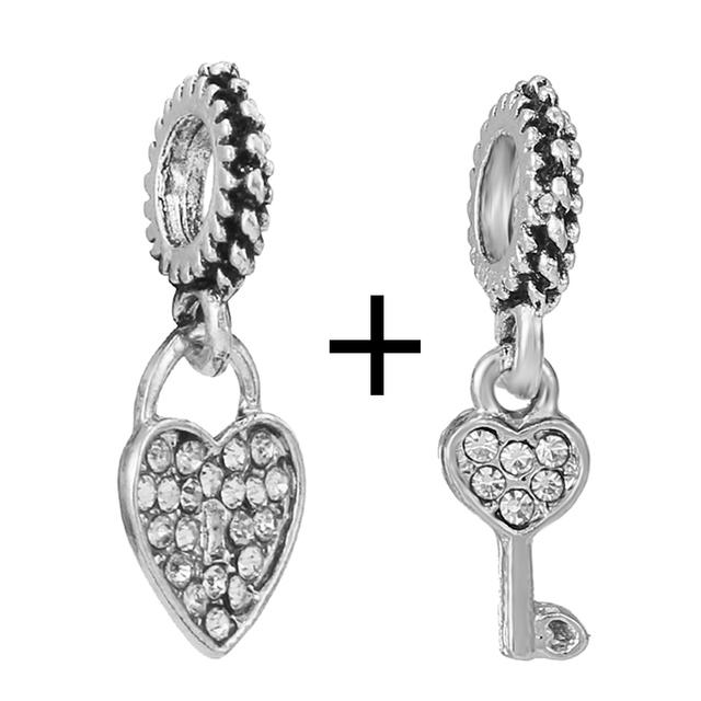 2pcs /Lot 45 Styles Key &Lock Sparkling Beads Charm Pendant Fit Diy Original Bracelets Necklaces For Women Men Jewelry Making