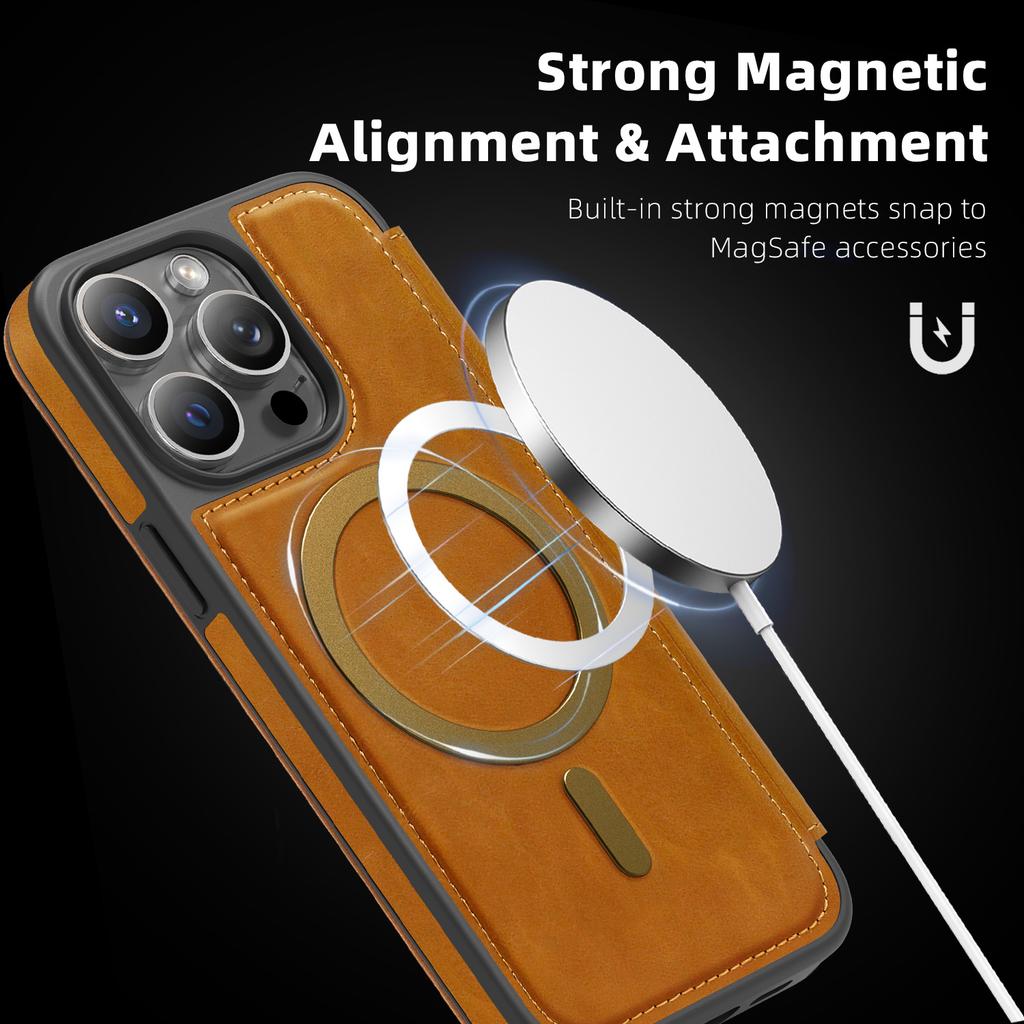 For iPhone 14 Pro Case Compatible with MagSafe RFID Blocking Card Holder Leather Phone Cover