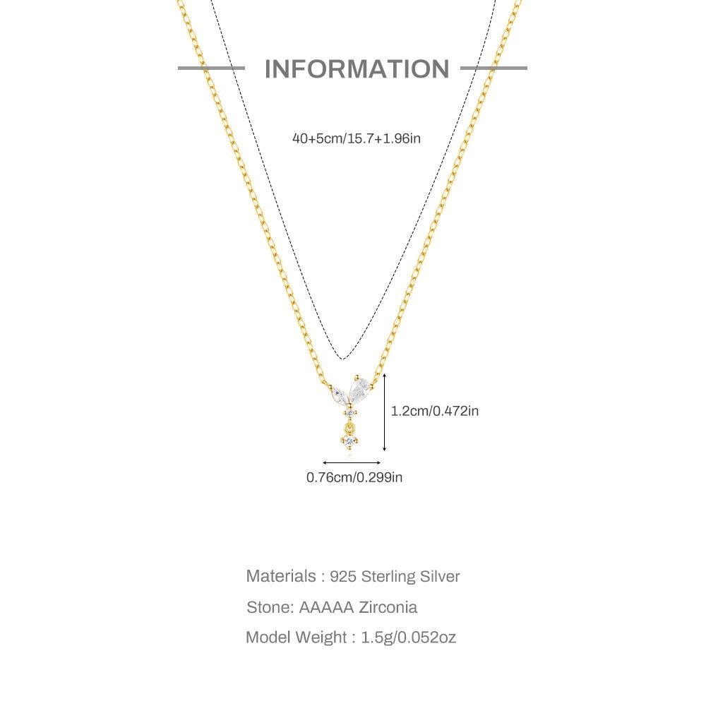 Stylish Commuter Simple Wear S925 Sterling Silver Geometric Zircon Splicing Butterfly Element Necklace