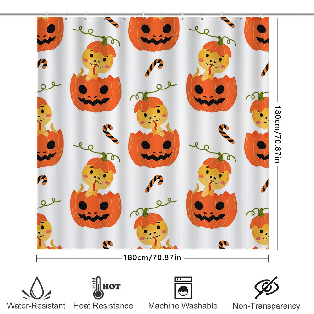 Unframed Halloween-Themed Pumpkin Shower Curtain Set Featuring Cute Cartoon Pumpkins Washable Fabric Bathroom Accessories With C