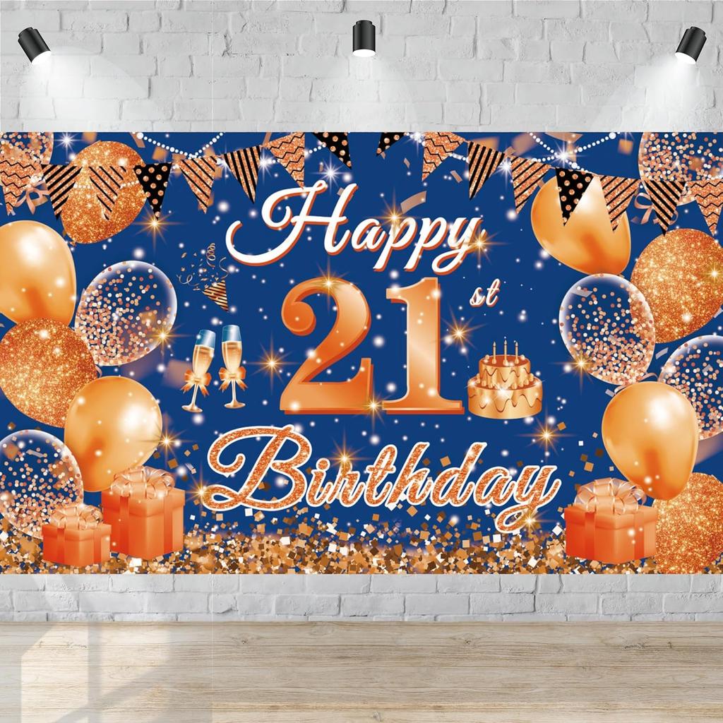Large Happy 10th Birthday Banner Blue and Orange Ten Birthday Party Decorations Blue Orange 10 Year Old Backdrop Décor Supplies for Boys Girls