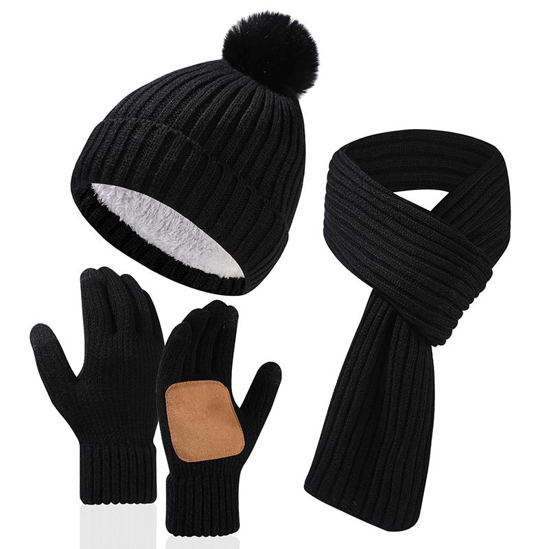 New Winter Warm Thicken Men Knitted Hat Women Scarf Scarf And Gloves Three Piece Plush Thermal Beanie Hats Casual Skullies Cap