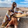 Scarf women's winter outer color matching striped split shawl desert travel photo cape imitation cashmere thickened warm