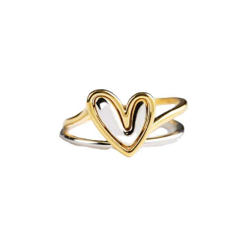 Heart Shaped Double-Layer Color Blocked Rings for Women Men Sweet Romantic Lovers Rings Set Engagement Jewelry Gifts Accessories