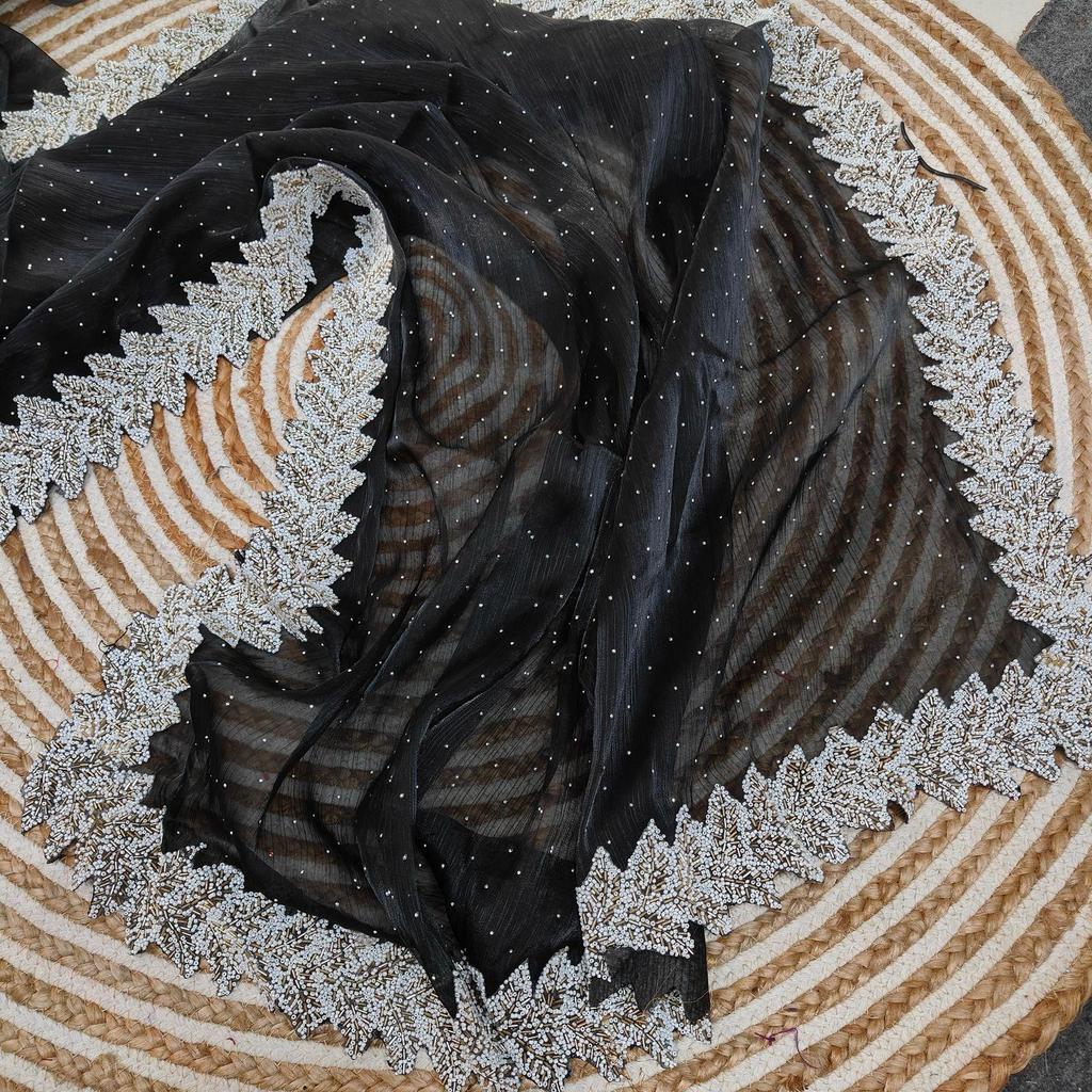 Pure  silk  with all over  diamond and handwork original pari wok lace with cut work  border, colour:-9