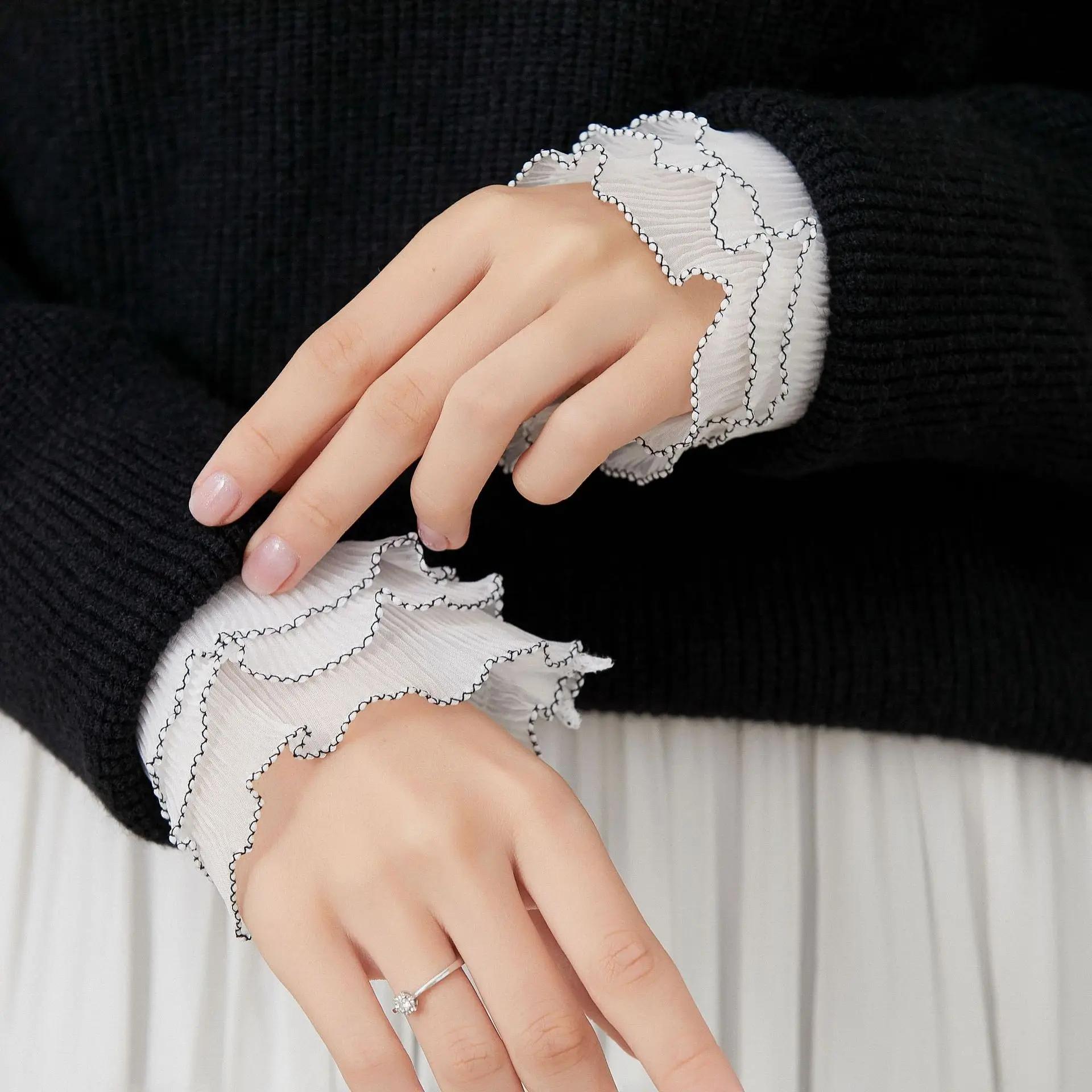 

New Fake Sleeves for Women Autumn Winter Sweater Decorative Lace White False Sleeves Pleated Wrist Pleated Fake Cuff One Size