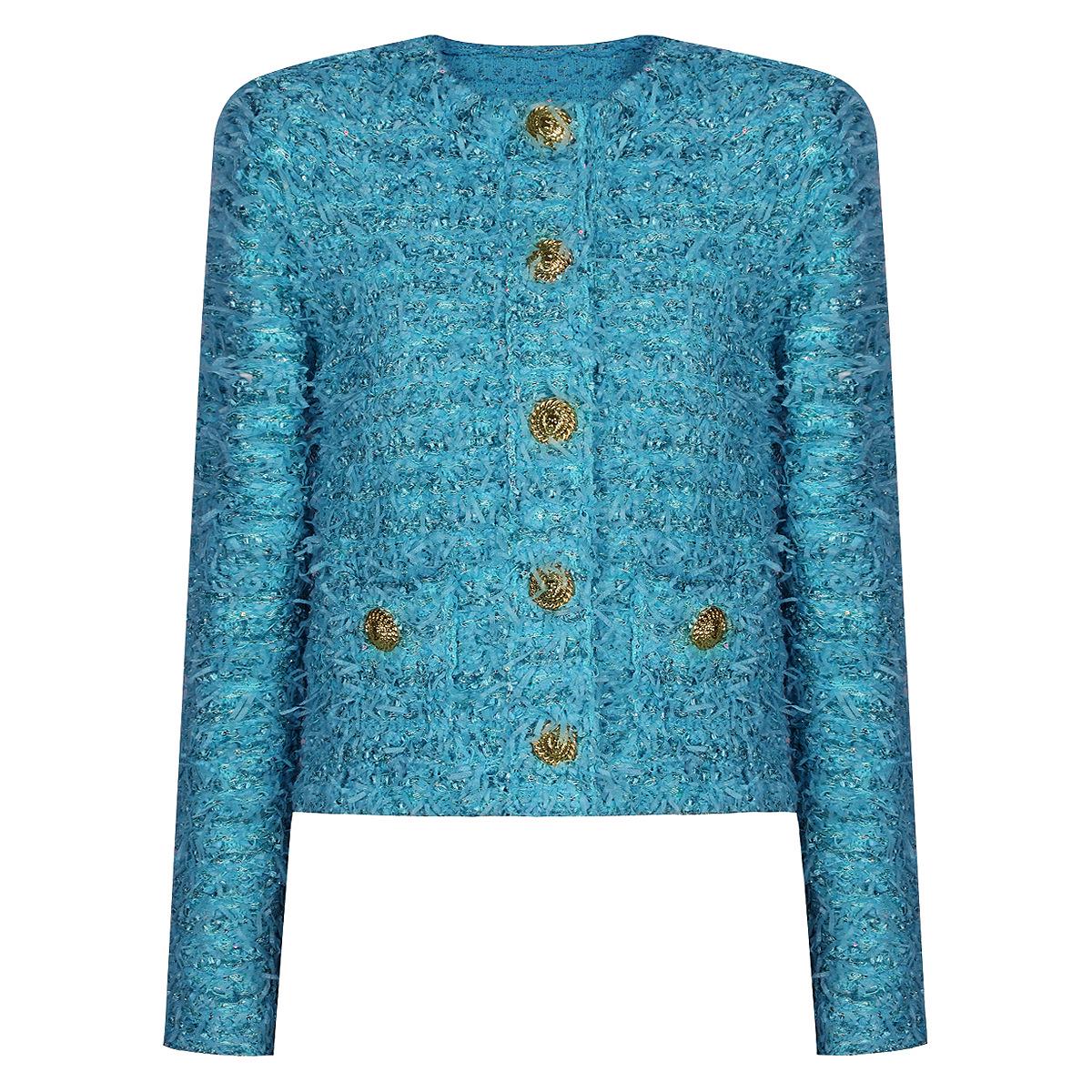 

Luxury 2025 Spring/Autumn Gold Thread Tweed Cardigan Coat Medium