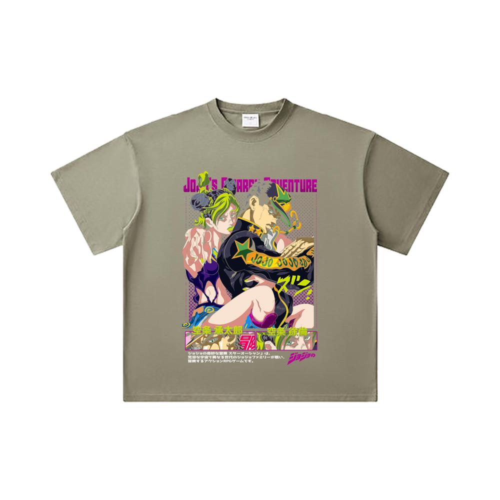 260 GSM Double Yarn 32 Count 100% Cotton Jojos Bizzare V1 Jotaro Jolyne Print Unisex Heavy Cotton T Shirt
