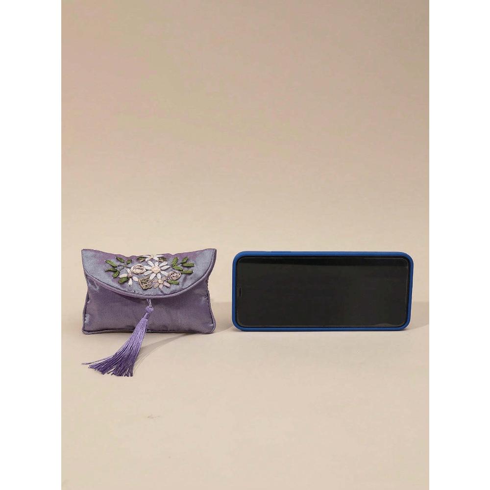 Women's Embroidered Wallet Vintage Zip Clutch Large Capacity Flower Embroidery Colorful Portable Jewelry Storage Bag Hibiscus For Women